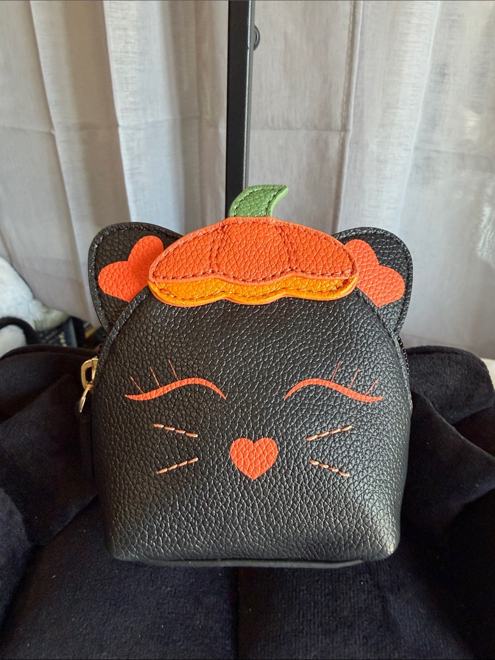 LC Lauren Conrad Black Mini Backpack with Orange Pumpkin Accent
